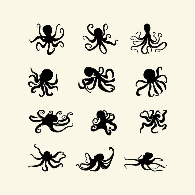 Octopus silhouette collection icon vector