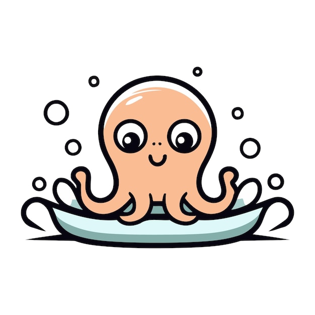 Octopus on a surfboard Cute cartoon vector illustration