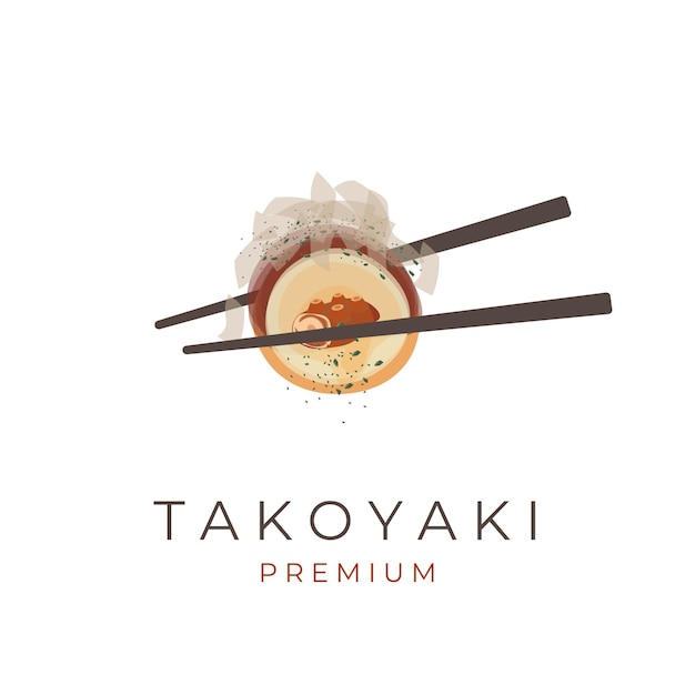 Octopus Takoyaki Vector Illustratie Logo met Katsuobushi en Chopsticks