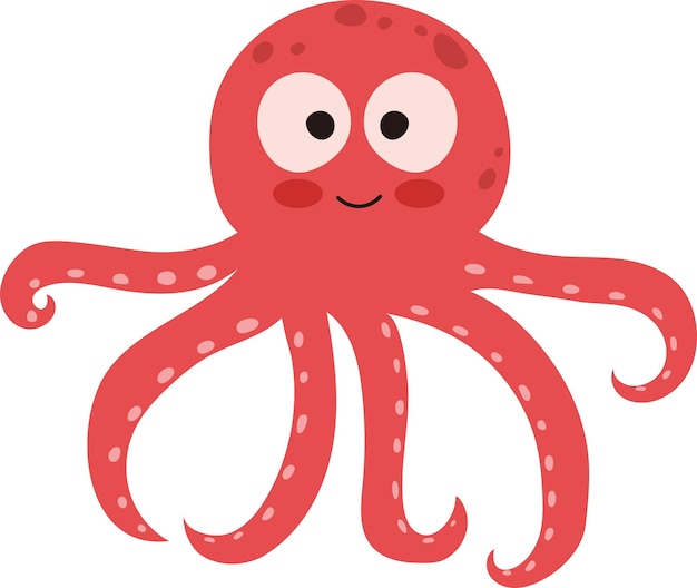 Octopus Tropical Underwater Cartoon Funny Colorful Illustration Graphic Element Art Card