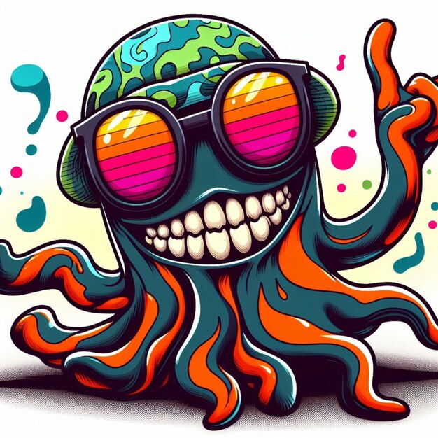 Vector an octopus wearing sunglasses and a pair of neon glasses