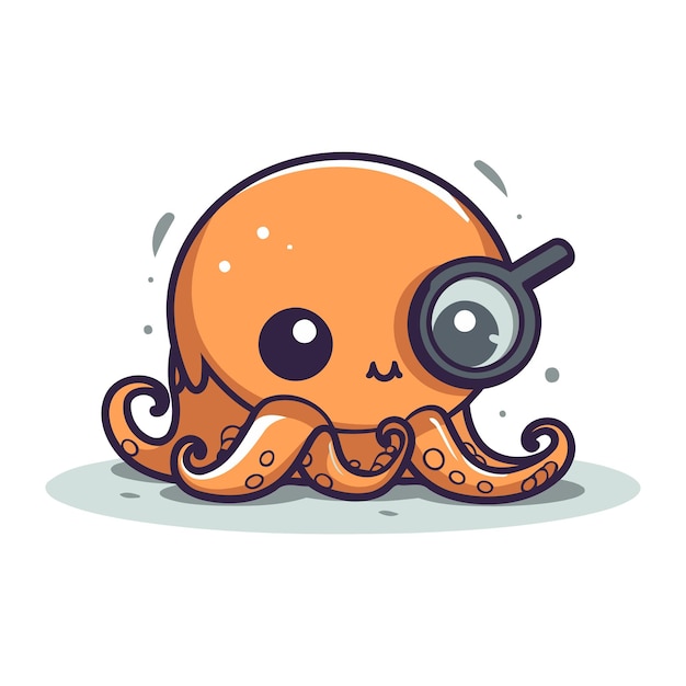 Octopus with magnifying glass Cute cartoon vector illustration