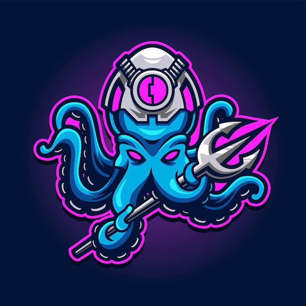 Octopus with Trident Esport Gaming Logo