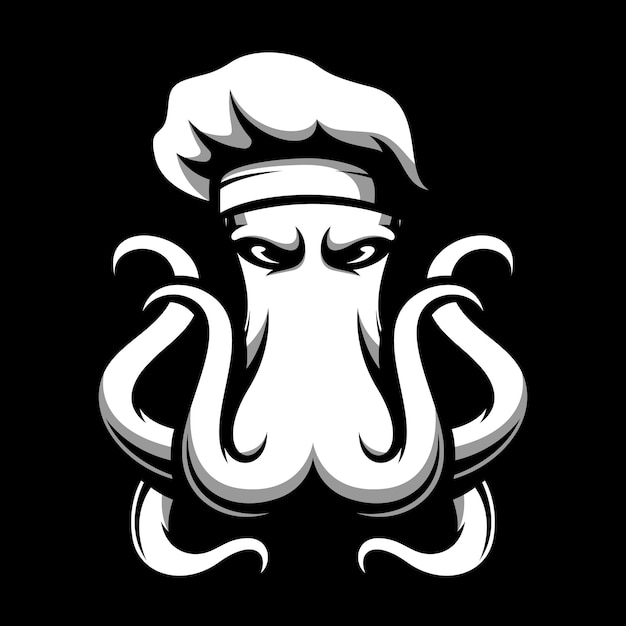 Vector octopus zwart-wit mascotte ontwerp