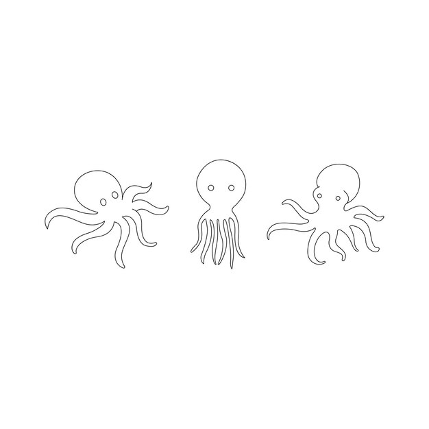 Octopuses sea animals, underwater ocean creatures isolated on white background.