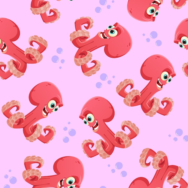 Octopuspatroon met bubbels in tekenfilmstijl voor kinderbehang vectorillustrator