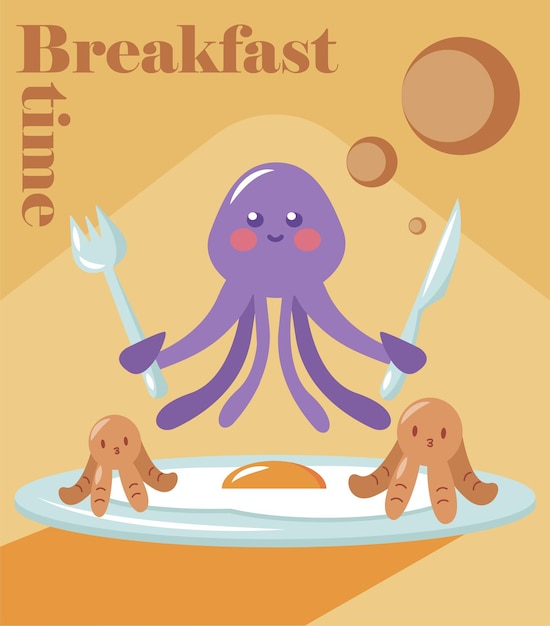 Vector octopussy breakfast scrambled eggs and sausages