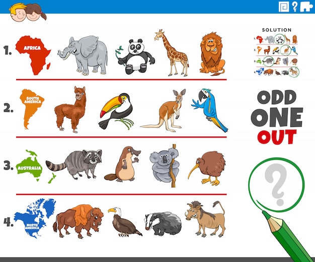 Odd one out picture game with animal species