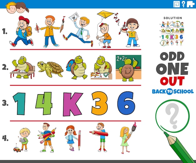 Odd one out task with cartoon characters