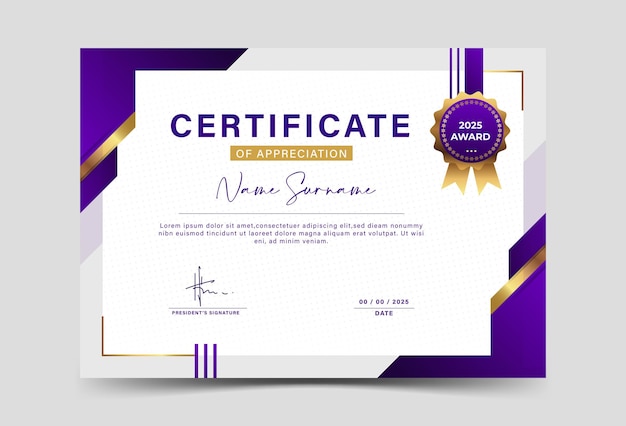 odern certificate template achieving geometric effect of dark purple and gold Frame Trendy