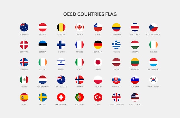 OECD countries flag icons collection