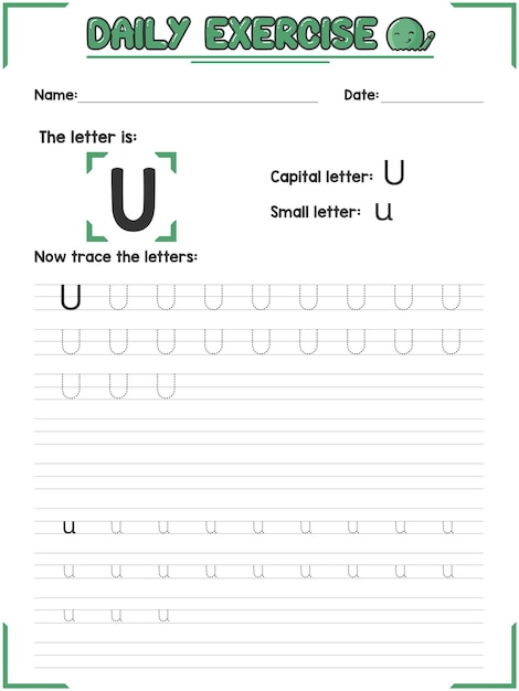 Oefening voor het traceren van alfabetletters en handschriftoefening voor kinderen van de basisschool