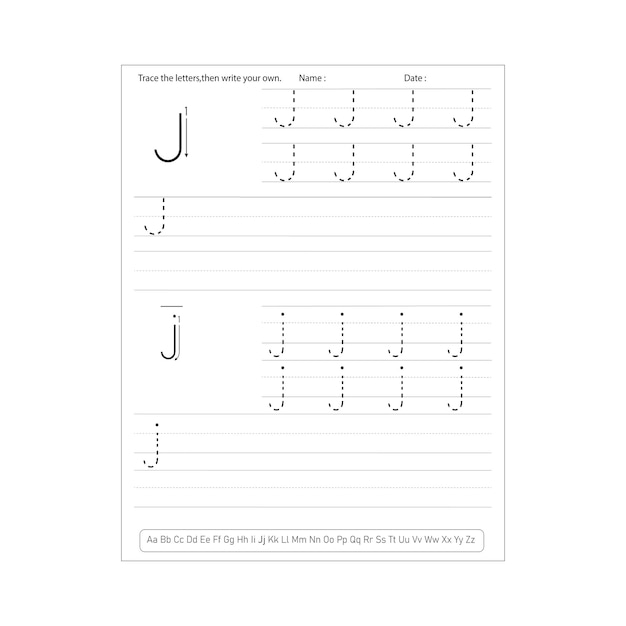 Oefenwerkbladen voor alfabethandschrift voor de kleuterschool