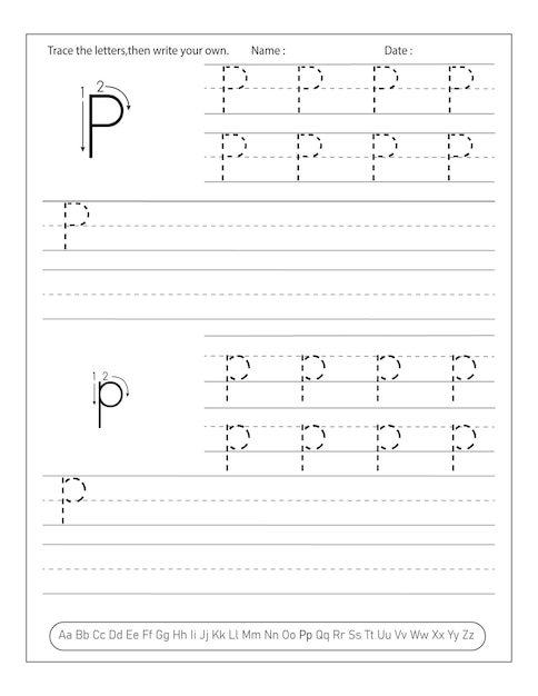 Oefenwerkbladen voor alfabethandschrift voor de kleuterschool