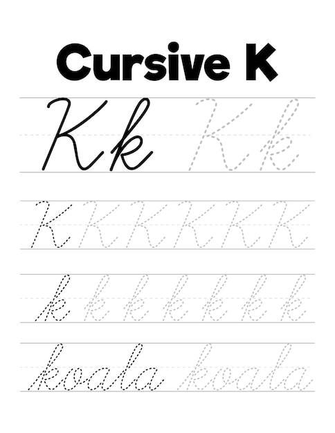 Oefenwerkbladen voor cursief handschrift voor kinderen