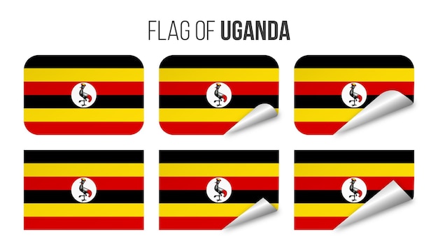 Oeganda vlag etiketten stickers set Vector illustratie 3d vlaggen van Oeganda geïsoleerd op wit