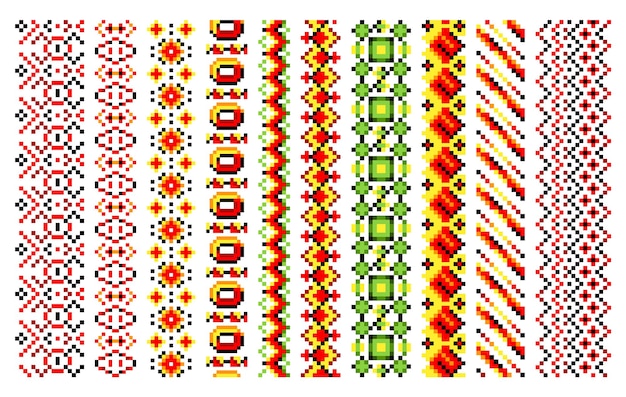 Oekraïens traditioneel borduurwerk Reeks patronen voor kruissteekdecoratie Crossstitch traditionele folk Vector illustratie van etnisch naadloos decoratief geometrisch ontwerp