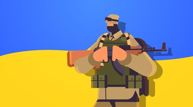 Oekraïense soldaat in volledige kogelvrije vesten speciale gedwongen oekraïense verdediger in militaire doek strijdkrachten van oekraïne stoppen oorlog