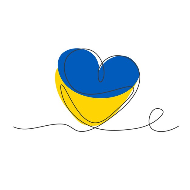 Oekraïense vlag kleuren hart Lineair zwart pictogram Bid voor Oekraïne Vectorillustratie geïsoleerd