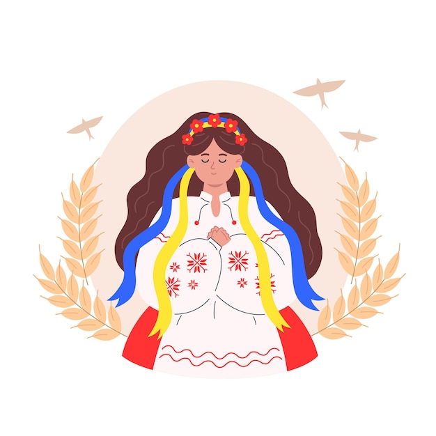 Oekraïense vrouw in nationale kleding en een krans op haar hoofd