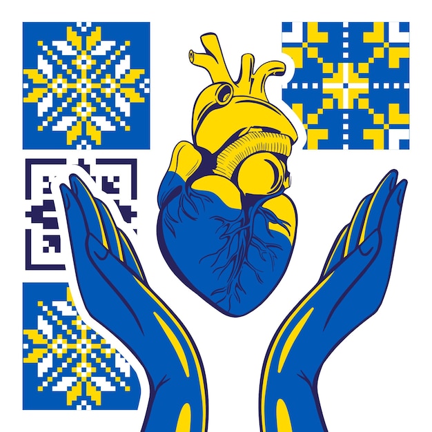 Oekraïne Banner met opgeheven handen versierd met traditionele Ornament verblijf met Oekraïense Concept