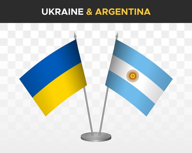 Oekraïne en Argentinië bureau vlaggen geïsoleerd op wit 3d vector illustratie tafel vlaggen