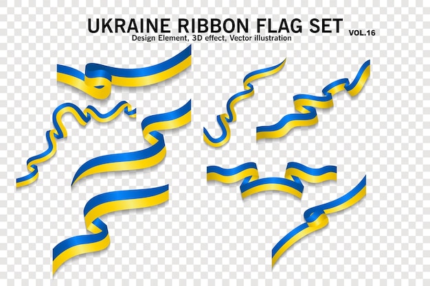 Oekraïne lint vlaggen decorontwerp element 3D op een transparante achtergrond vectorillustratie