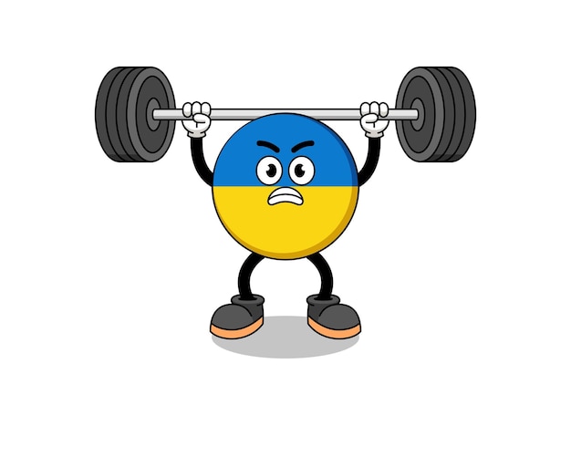 Oekraïne vlag mascotte cartoon opheffing van een barbell character design