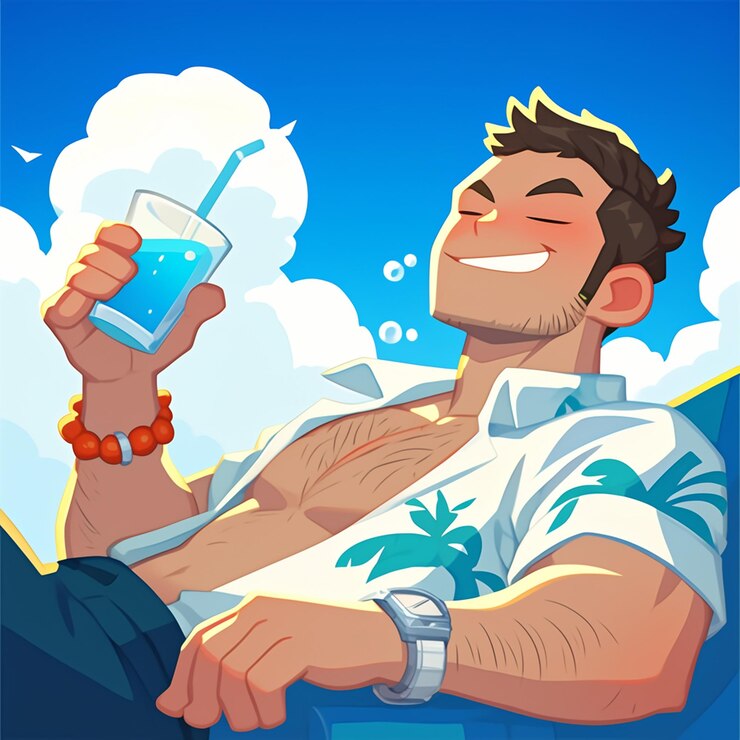 Vector a oeno island man is sunbathing