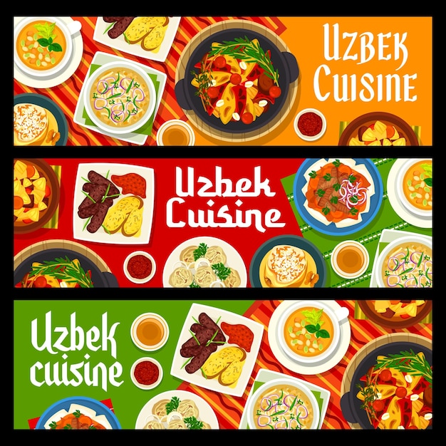 Oezbeekse keuken maaltijden banners eten van Oezbekistan