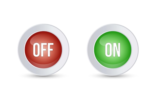 on and off button set with glossy red and green control switches