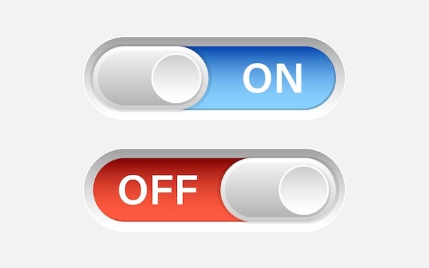 On and off buttons in flat style Toggle switch vector illustration on isolated background Shutdown sign business concept