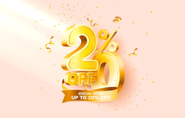 Off discount creative composition d sale symbol with decorative objects golden confetti podium and g...