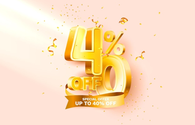 Off discount creative composition d sale symbol with decorative objects golden confetti podium and g...
