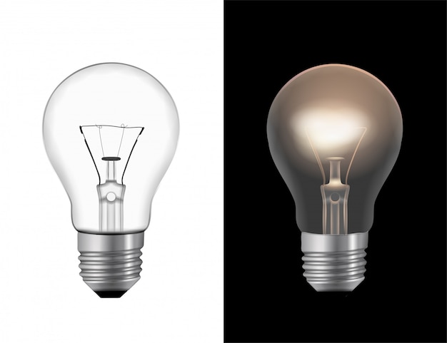 On and off light bulbs realistic illustration