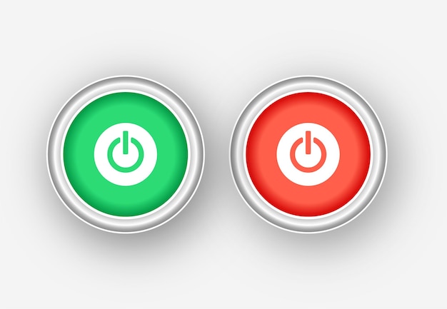 Vector on and off push buttons icon red and green