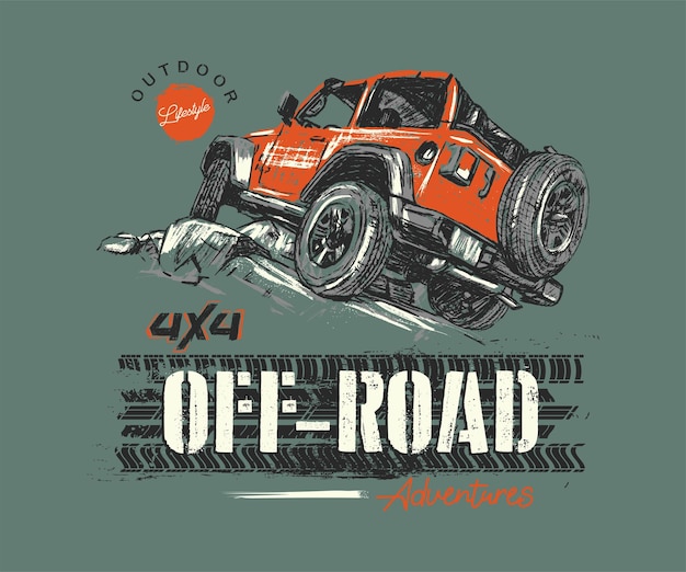 Off-road auto buiten avontuur grunge vector illustratie