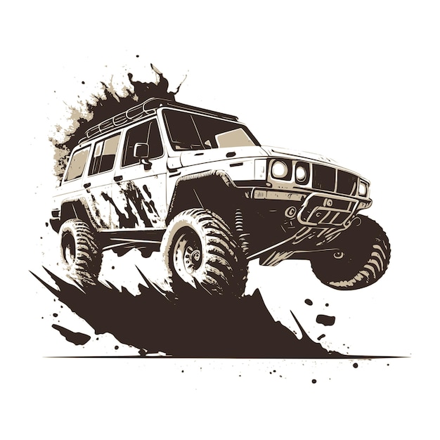 Off-road auto met modderillustratie