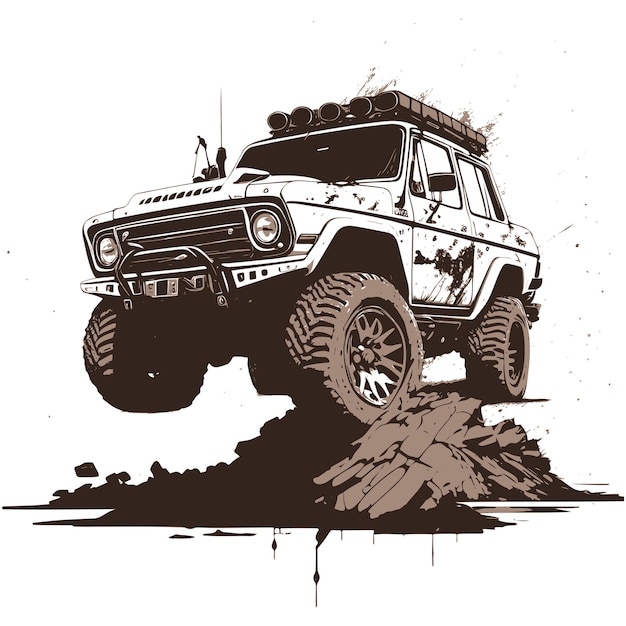 Off-road auto met modderillustratie