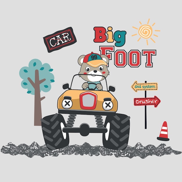 Off Road big car cute bear vector illustration