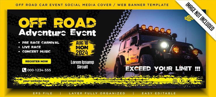 Vector off road car adventure event social media cover or web banner templates