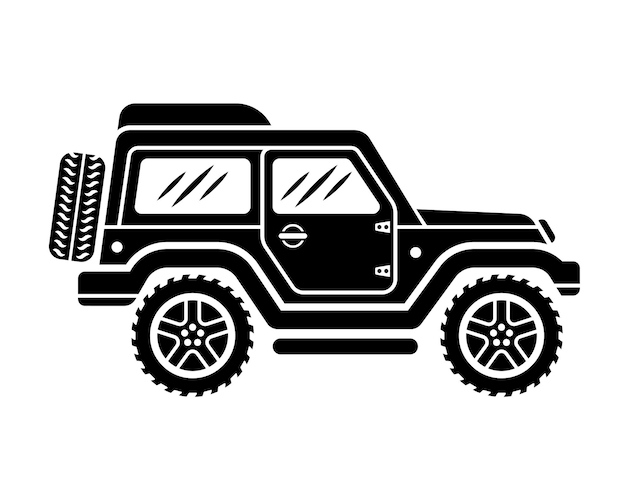 Vector off road car side view vector black illustration isolated on white background