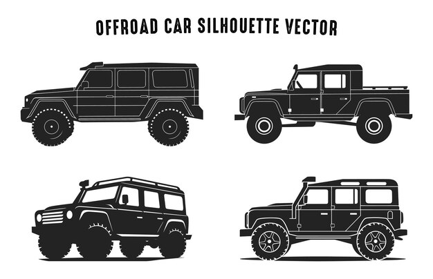 Off road Car Vector silhouette Set isolated on a White background