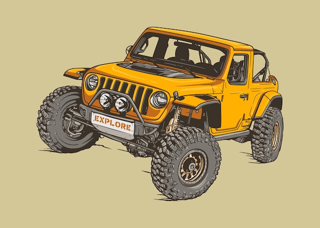 Off road jeep hand drawn vector clip art illustration