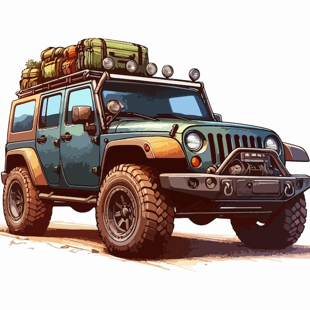 Vettore off road jeep disegnato a mano illustrato con clip art vettoriale