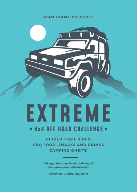 Off-road truck competitie poster of flyer evenement moderne typografie ontwerpsjabloon en x suv auto