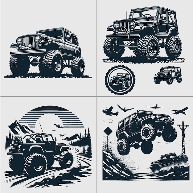 Off Road vector Adventure Off Road Monster truck Off road Car Forest silhouette bundle art