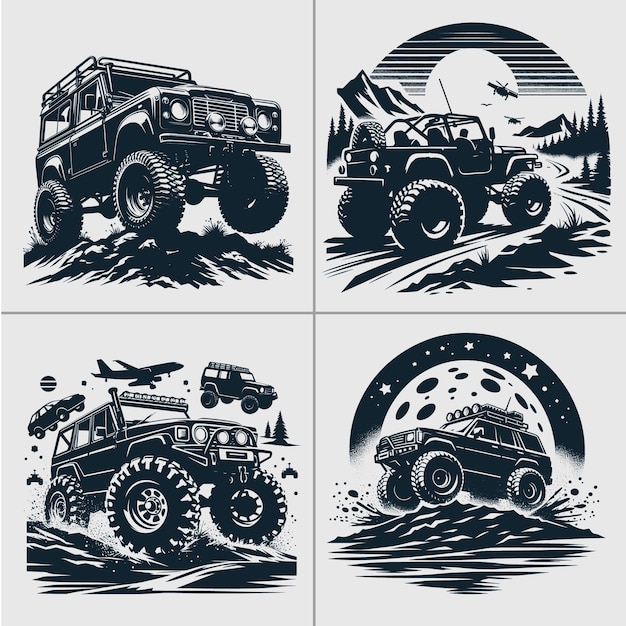 Off road vector adventure off road monster truck off road car forest silhouette bundle art