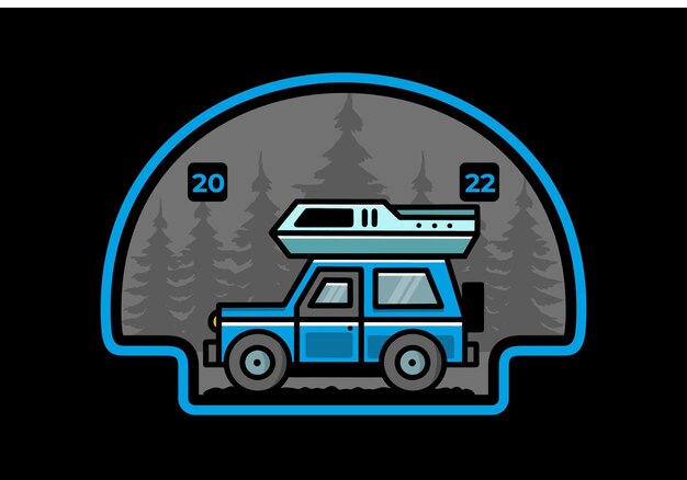 Vector off road vehicle car camping illustration badge design