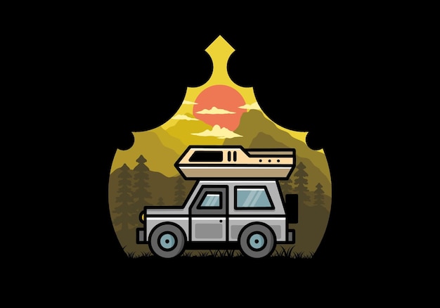 Off road vehicle car camping illustration badge design